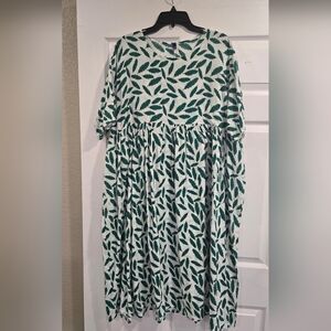 2X‎ Moomoo Style Green and White Flutter Sleeve Midi Sundress wd38